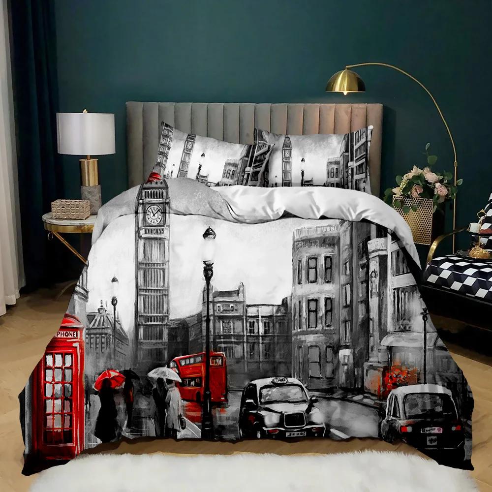 Retro Architektoniczny Poszwa na Kołdrę Kobieta w Czerwonej Sukni Gra na Skrzypcach przy Wieży Eiffla Podwójna Queen King Poliester Poszwa na Kołdrę