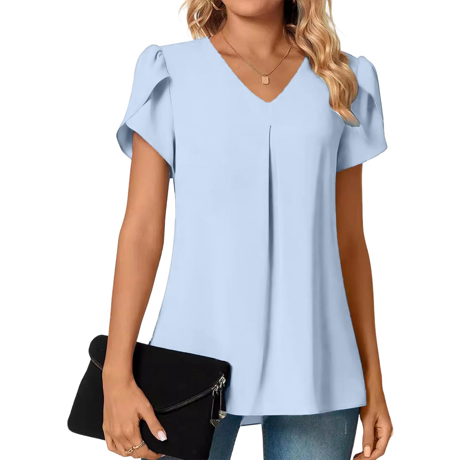Women s Fashion Casual V-neck Sleeve Short-sleeve Blouse XL