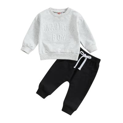 2-teiliges Baby-Outfit für Jungen, 6, 12, 18, 24 Monate, 3 Jahre, mit Buchstaben-Aufdruck, langärmeliges Sweatshirt und elastische Hose für Kleinkinder-Herbst-Trainingsanzug