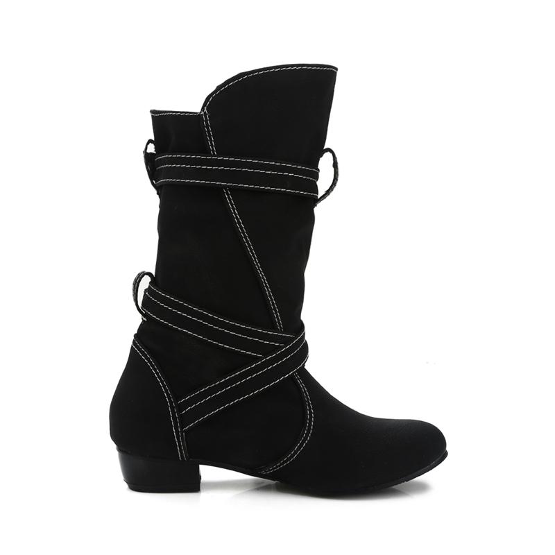 Mode Übergröße 34-45 Britischer Stil Damenschuhe Frau Slipper Schnallen Herbst Winter Cowboy Stiefel Mädchen Schuhe thn89