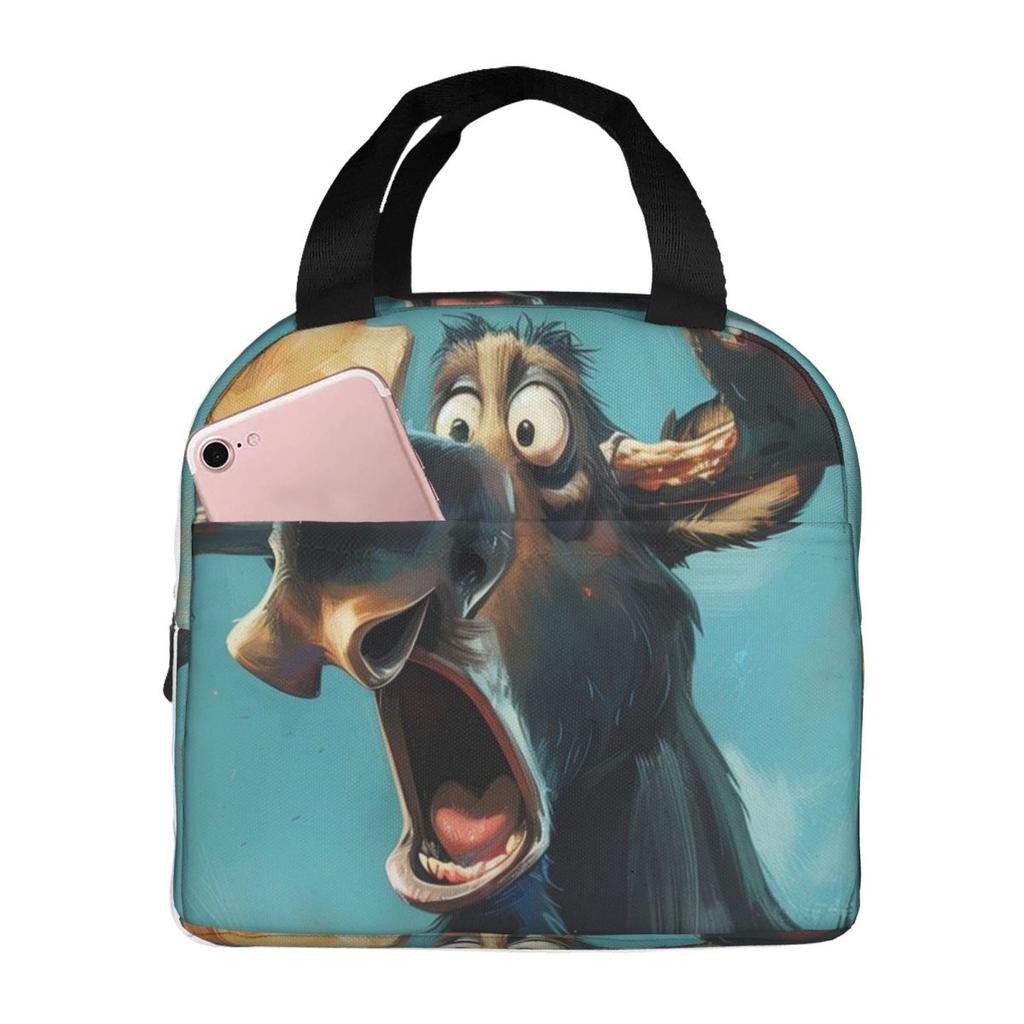 Cartoon Moose Oil Painting Insulated Lunch Bag for Women Children Portable Food Boxes Thermal Lunch Box Tote