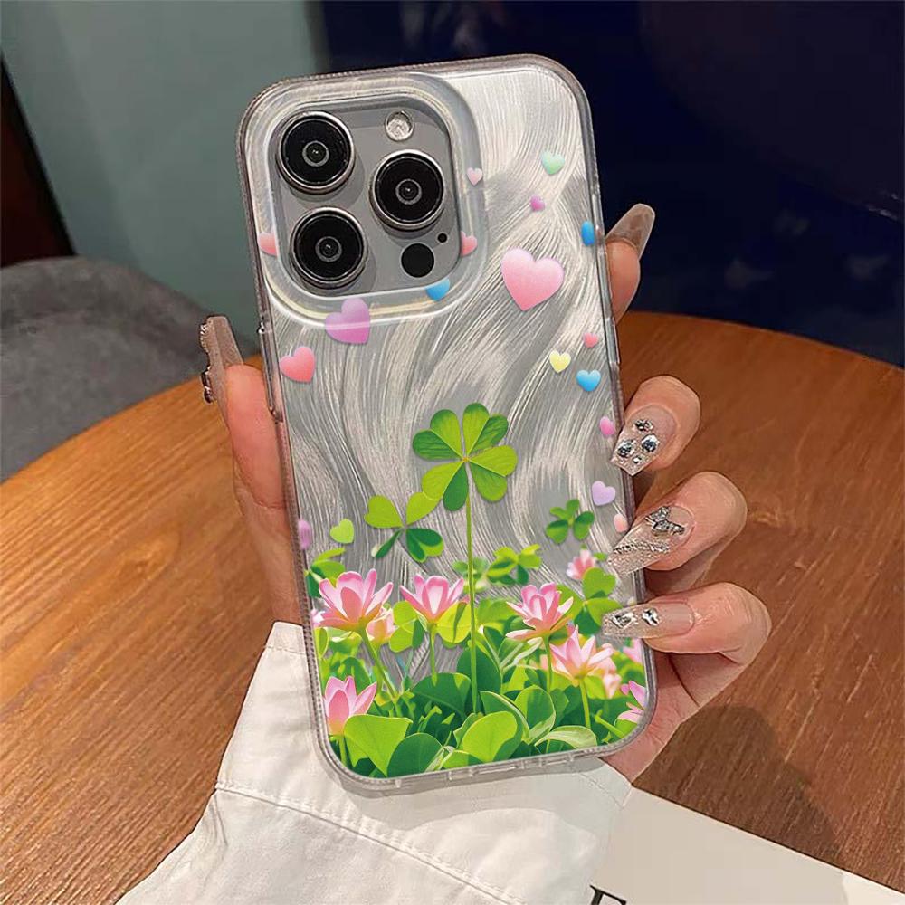 Lucky Clover Phone Case For iPhone 16 11 13 15 Pro Max 14 Plus 12 14promax 13promax 16E X XR 7 8 Silicone Shine Covers