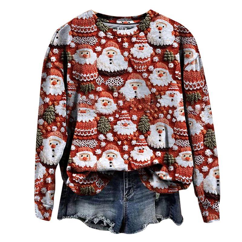 Fall and Winter Cross-Border New Arrival Sweatshirt Female 3D Digital Print Christmas round-Neck Shirt Tops Christmas Hoodie