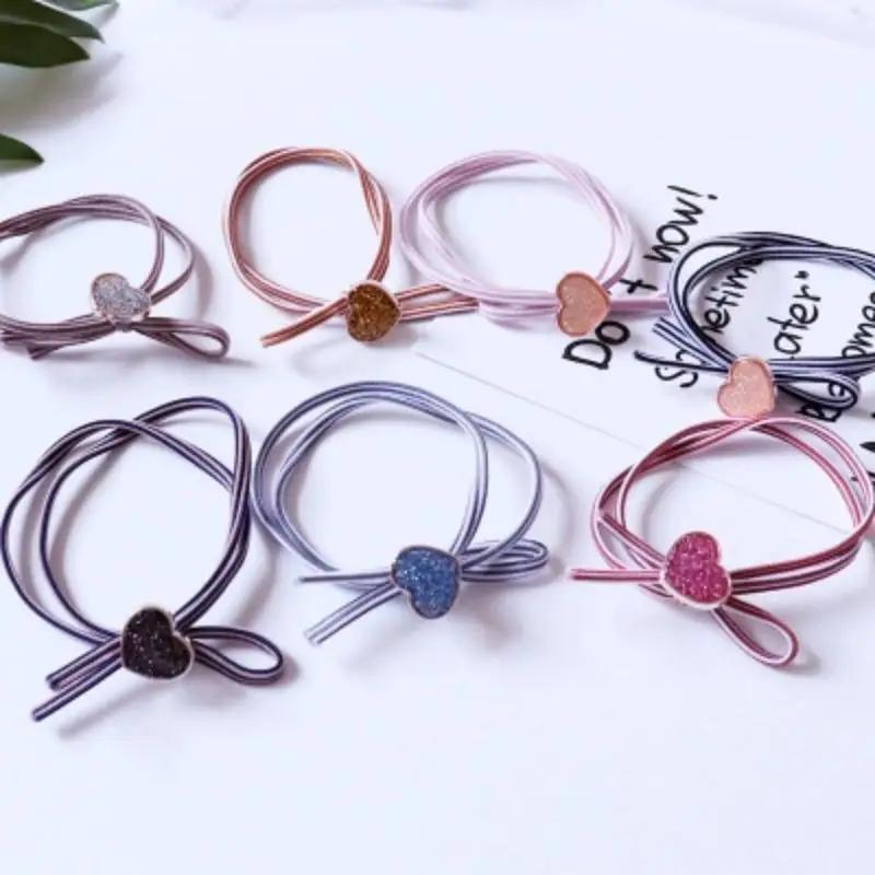 Fashion Girls Solid Color Double Layered Knotted Heart-shaped Hair Rope Head Decoration Accessories Creative Birthday Gifts