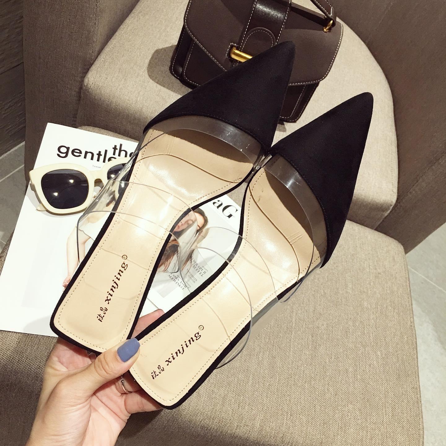 Модные блестящие серебряные прозрачные тапочки женские странные хрустальные туфли — фото 3