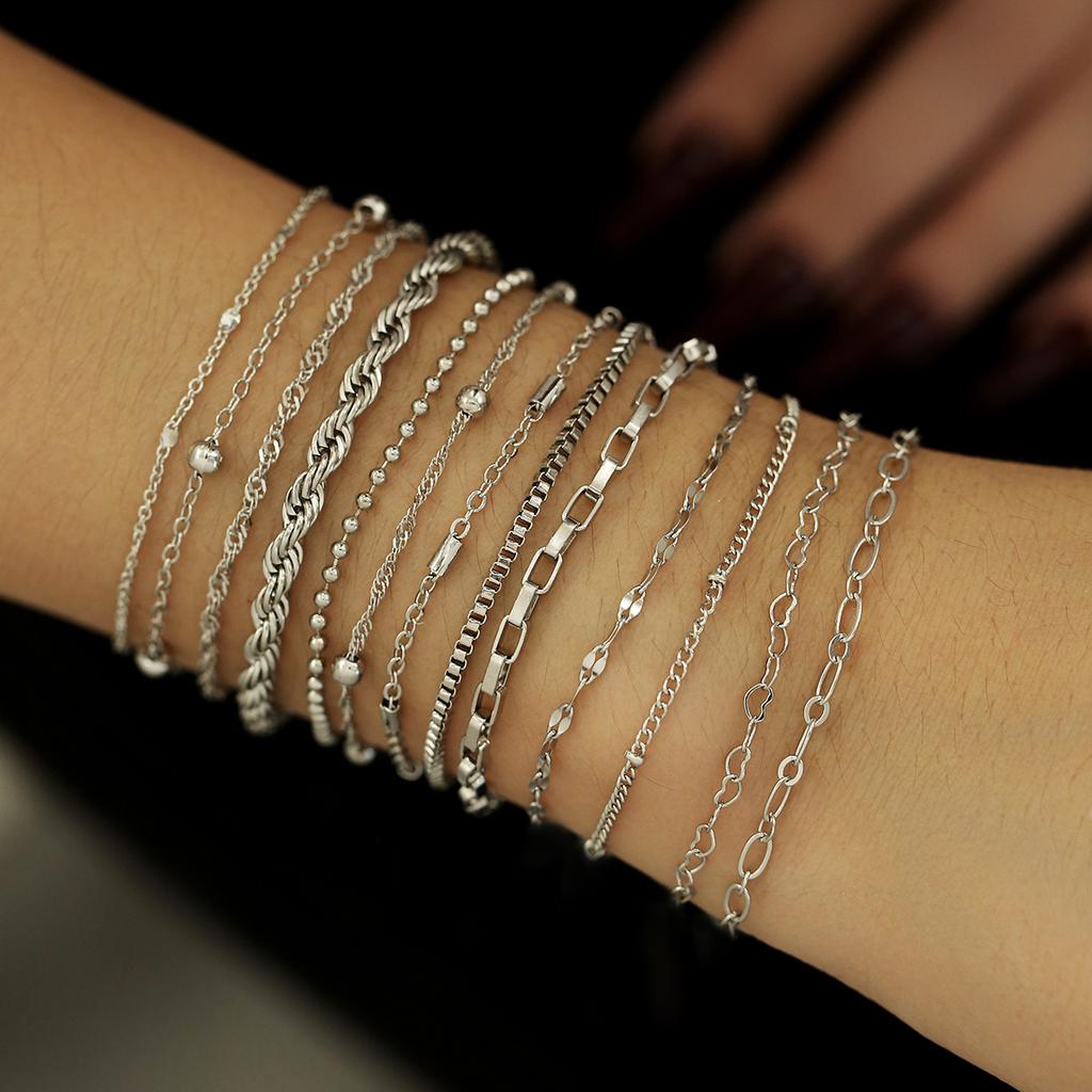 Alloy basic women's bracelet set Cuban chain minimalist multi-layer chain bracelet strip