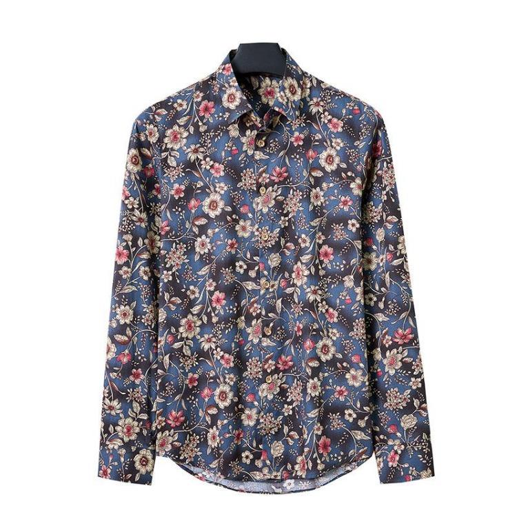 Men's Vintage Floral Printed Long Sleeve Oxford Shirt Breathable Wrinkle Free Casual Business Dress Shirt Button Down Solid Color