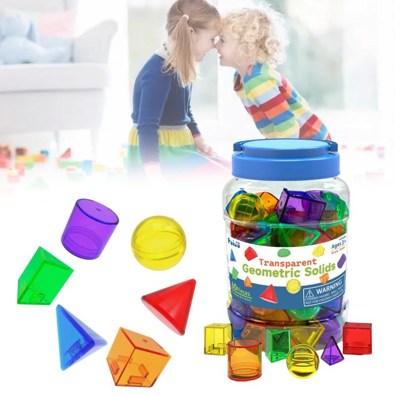 60 Piece Geometric Transparent Building Blocks Montessori Educational Toy Set For Early Learning With Bright Colors For Visual Development And