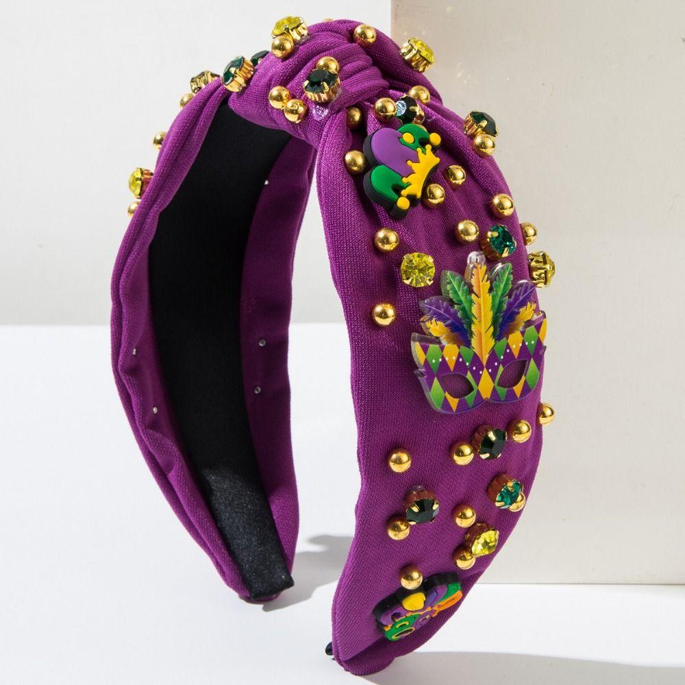 DIY Rhinestone Knot Hairband Creative Mardi Gras Hairband Crystal Beads Hair Band  for Women