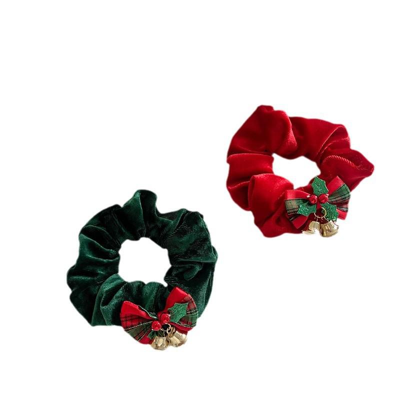 Christmas Double Bell Bow Scrunchie - Festive Hair Accessory for Holiday Celebrations