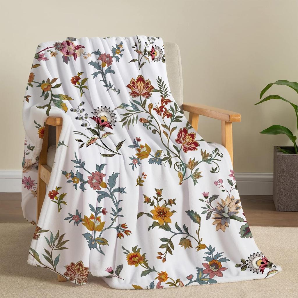 Watercolor Floral Throw Blanket Colorful Wildflower Blankets Botanical Plant Leaf Bed Blanket Flower Butterfly Flannel Fleece