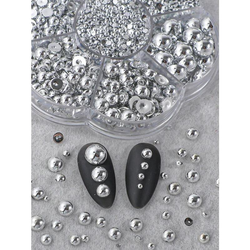 2000Pcs/Box Faux Pearl Nail Art Decoration Half Round Beads Nail Diy Jewelry Different Sizes Nail Charms Nail Art Supplies