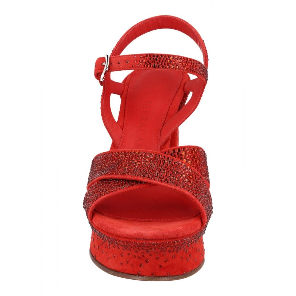 Salvatore Ferragamo Sonya Suede Platform Sandals Red