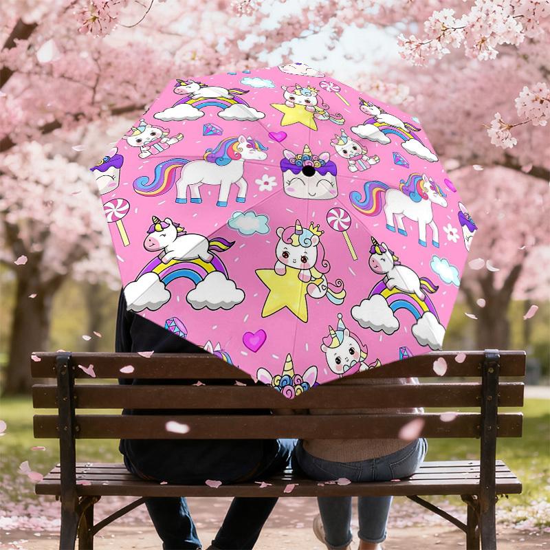 1PC Unicorns Clouds Umbrella-8-Rib Reinforced Portable Folding Travel Suitable for All Seasons Outdoor Daily Use  -J0339