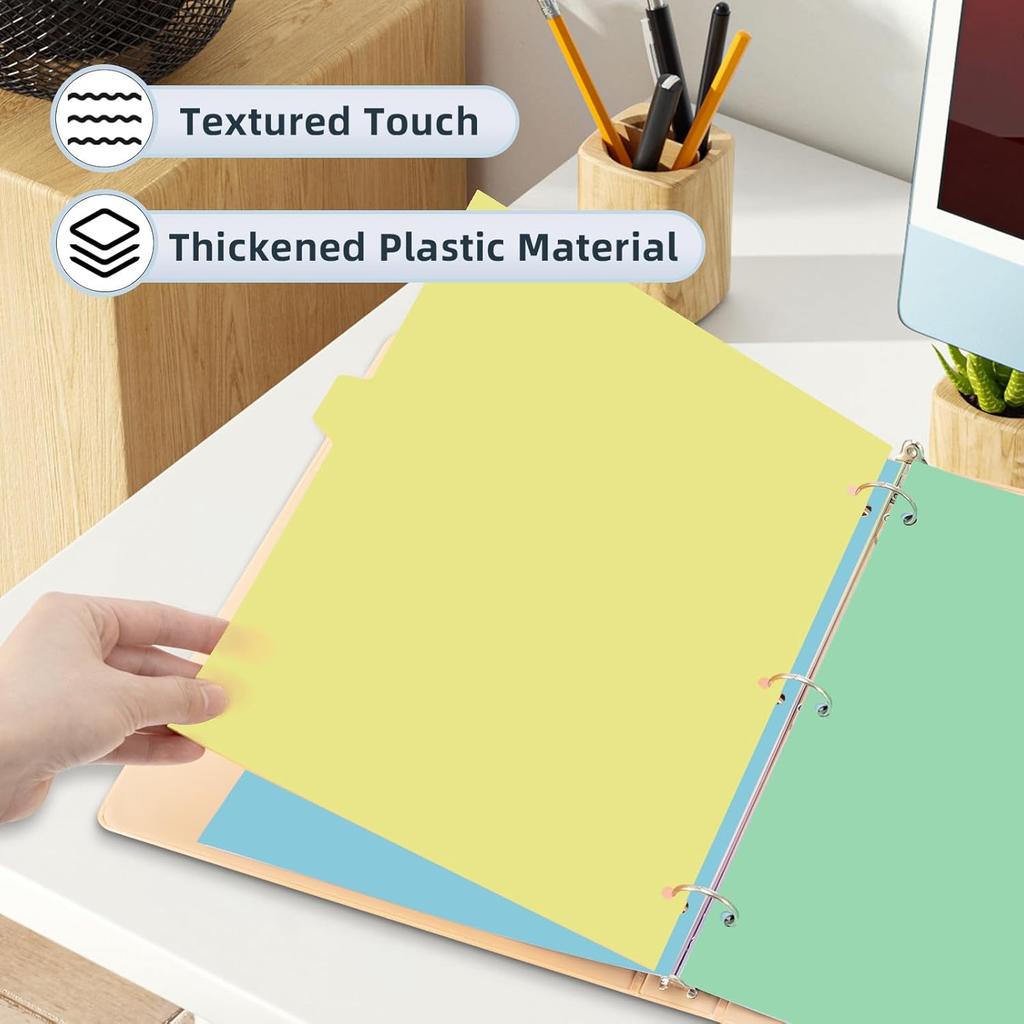 3 Ring Binder Dividers with TAB, Durable Write & Erase, 8-Tab Plastic Dividers for 8.5 x 11'' Letter Size Papers, Ideal for Student, Teacher, Macaron