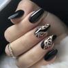 24Pcs Autumn Winter Matte Almond False Nails with Glue Rose Leaf Printing Nail Art Simple Full Cover Press On Acrylic Nails Tips