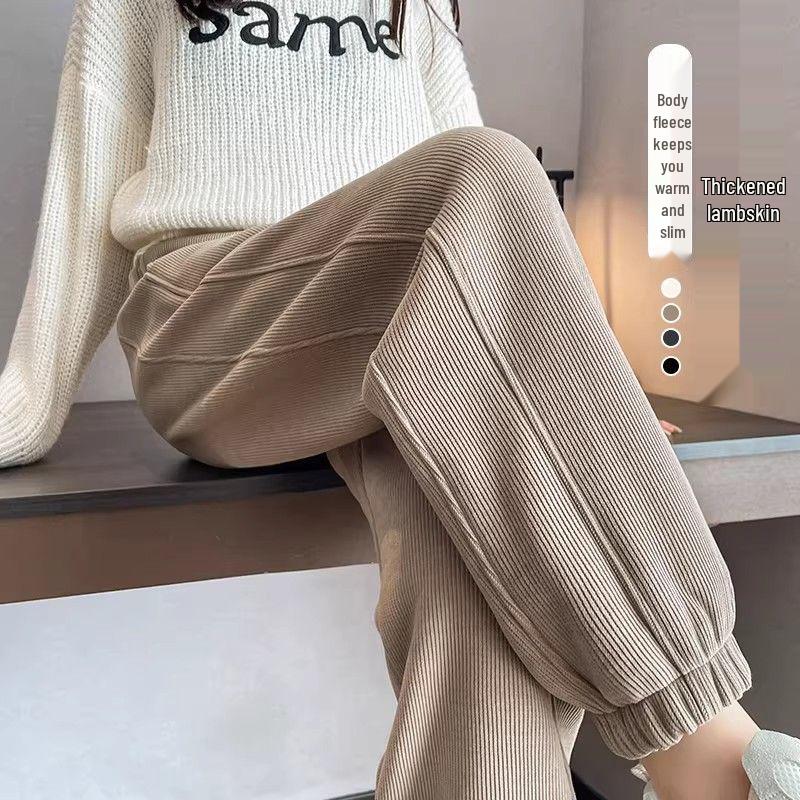 Pantalon de survêtement épais en velours de coton européen pour femme - Pantalon chaud et ample pour automne/hiver 2024