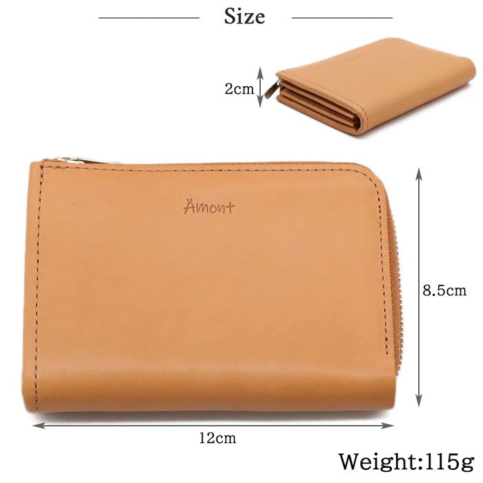Ämont Bifold Wallet with Round Zipper, Made with Premium Tochigi Leather, Unisex [Made In Japan] Leather Bifold Wallet, Mini Wallet, Bifold Leather,