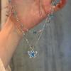 Romantic Blue Crystal Butterfly Necklace For Women Girls Simple Shiny Zircon Bilayer Choker Clavicle Chain New Fashion Jewelry