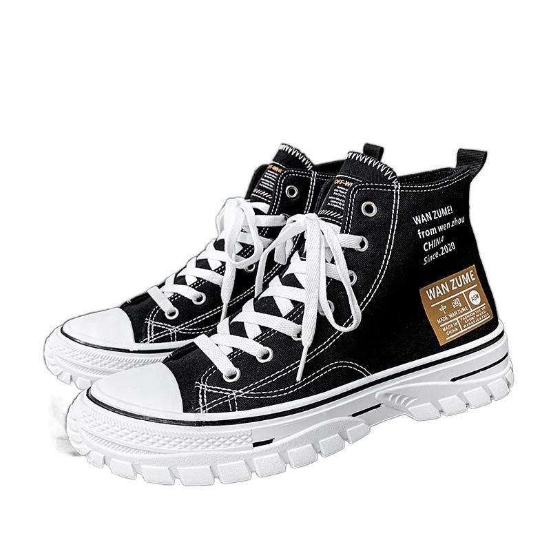 High Top Canvas Spring and Autumn Heightening Board Shoes Student Cloth Shoes Sports Leisure Summer Black Trendy Shoes