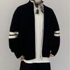 Men's Trendy 2025 Autumn/Winter Stand Collar Color Block Stripe Knit Zipper Cardigan Sweater Jacket
