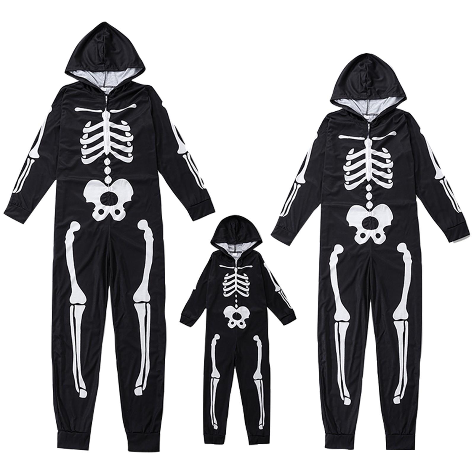 

(SU)Мужчины Отец Хэллоуин Принт Семья Капюшон Цельная пижама Комбинезон Пижама