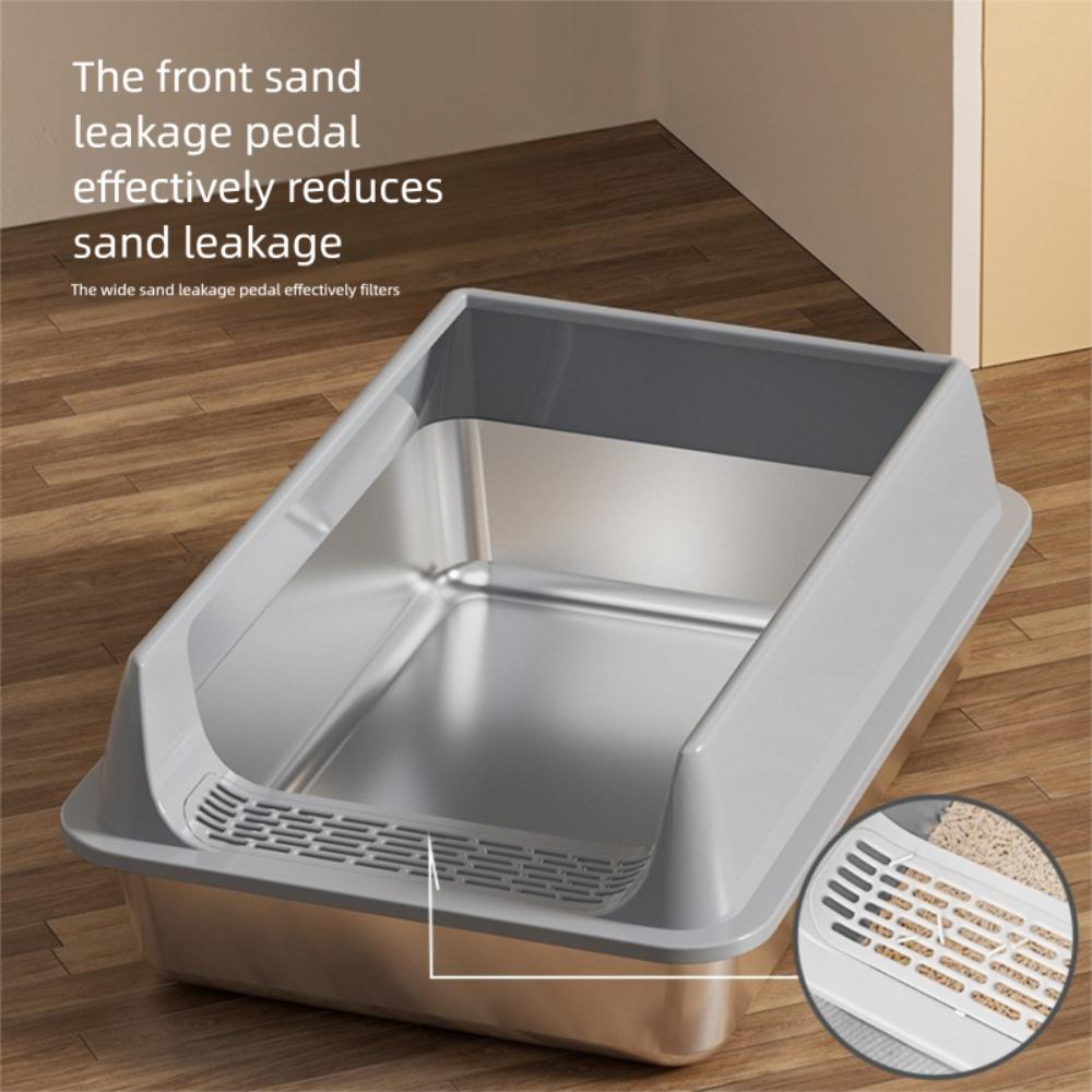 Anti-splash Cover Cat Litter Box Stainless Steel Cat Toilet Cleaning Basin  Pet Supplies