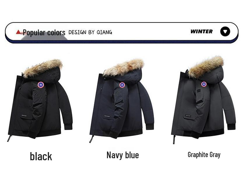 Men's Short Goose Down Winter Jacket - 80% White Duck Down, Warm & Thickened, Pilot Style, Couple's Option Available