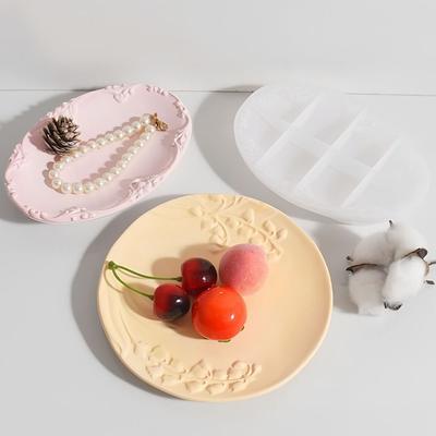Silicone Silicone Molds Flower Pattern Embossed Pattern Storage Tray Silicone Mold Round Shape Oval Gypsum Mold DIY Craft