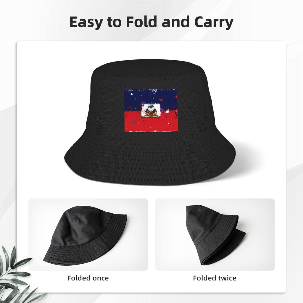 Haiti Grunge Flag Bucket Hat For Woman Beach Floppy Hat Casual Lightweight For Outdoor Sport Fishing Hat Bob Hat