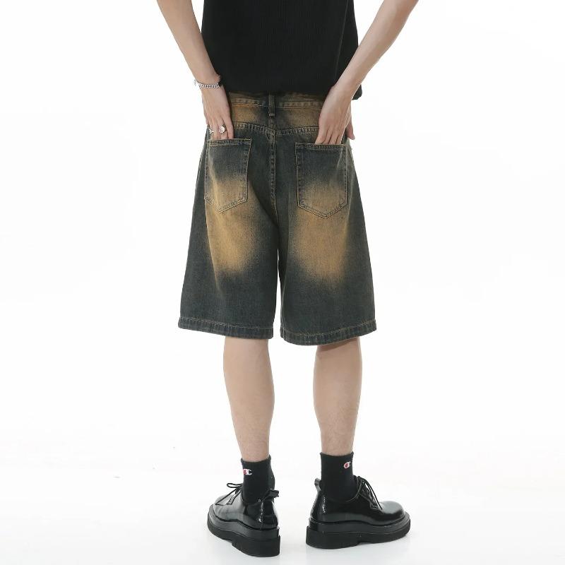 Vintage Pánské Džíny High Streets Široké Kalhoty Pánské Letní Baggy Džíny Džínové Šortky Streetwear Délka Ke Kolenům Krátké