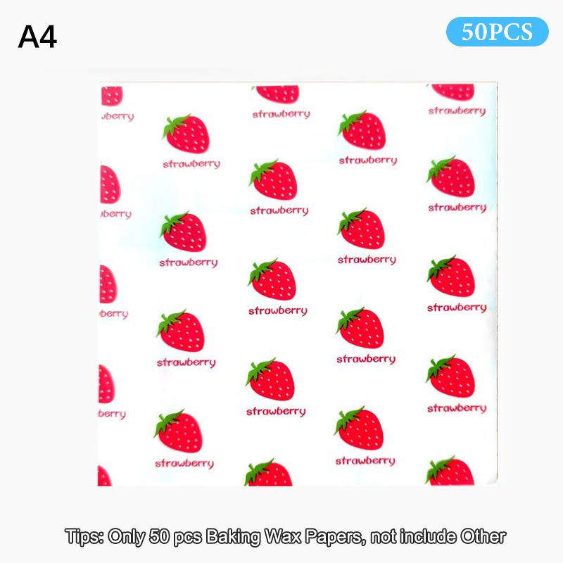 50Pcs Food Grade Baking Wax Paper Strawberry & Floral Patterned Paper Squares Non-Stick Cake Burger Chips Wrapping Papers
