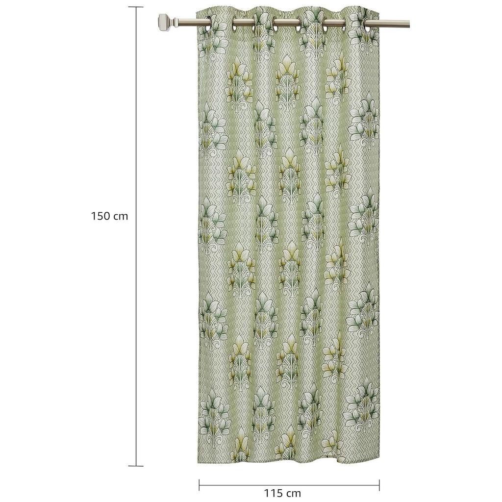 Pack of 2 Polyester Floral Damask Print Window Curtain Regular Print 135 GSM , Green