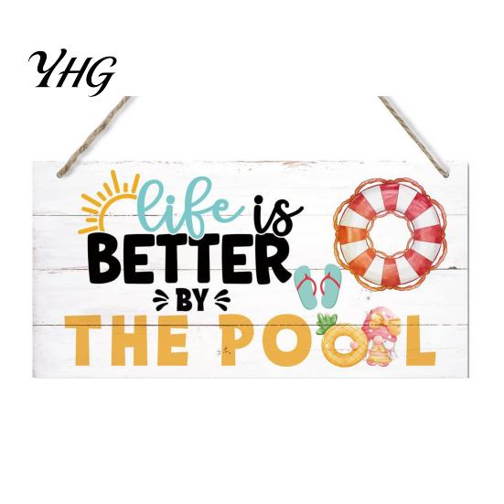 Tropical Beach House Ornament Summer Wood Sign for Front Door, Hanging Welcome Refreshing Entryway Sign, Rustic Wooden Door Hanger Home Porch