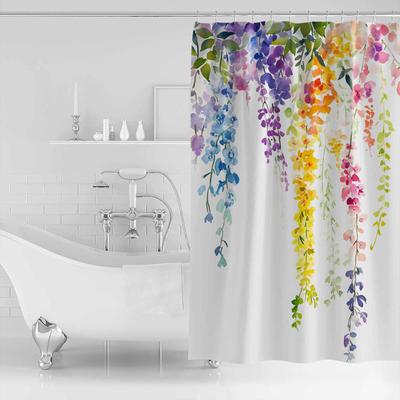 Modernismus Blumenranke Pflanze Badezimmer Duschvorhang Künstlerisch Bunt Badteppich Dekoration für Heimdekor
