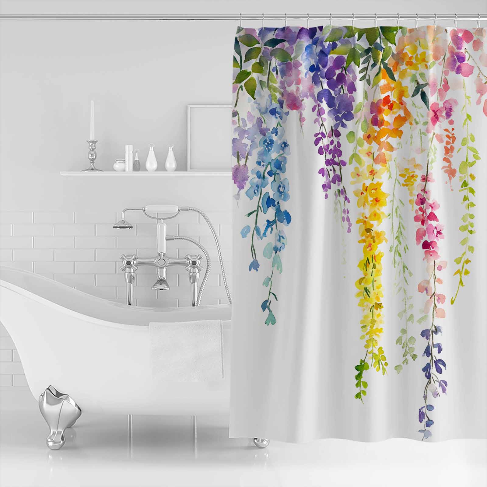 

Модернизм Цветочная Лоза Растение Ванная Душевая Занавеска Художественная Красочная Ванный Коврик Украшение для Домашнего Декора 122x183cm