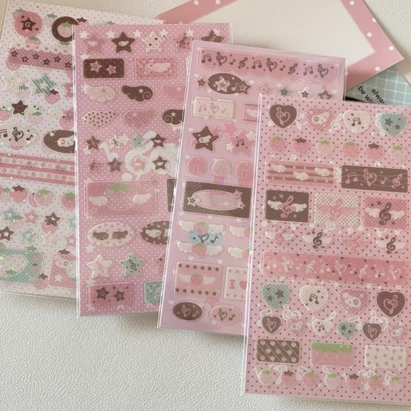 Glitzernder Deko-Sticker Cartoon Erdbeere Musiknote Themensticker für Handyhülle Journal Laptop Scrapbooking