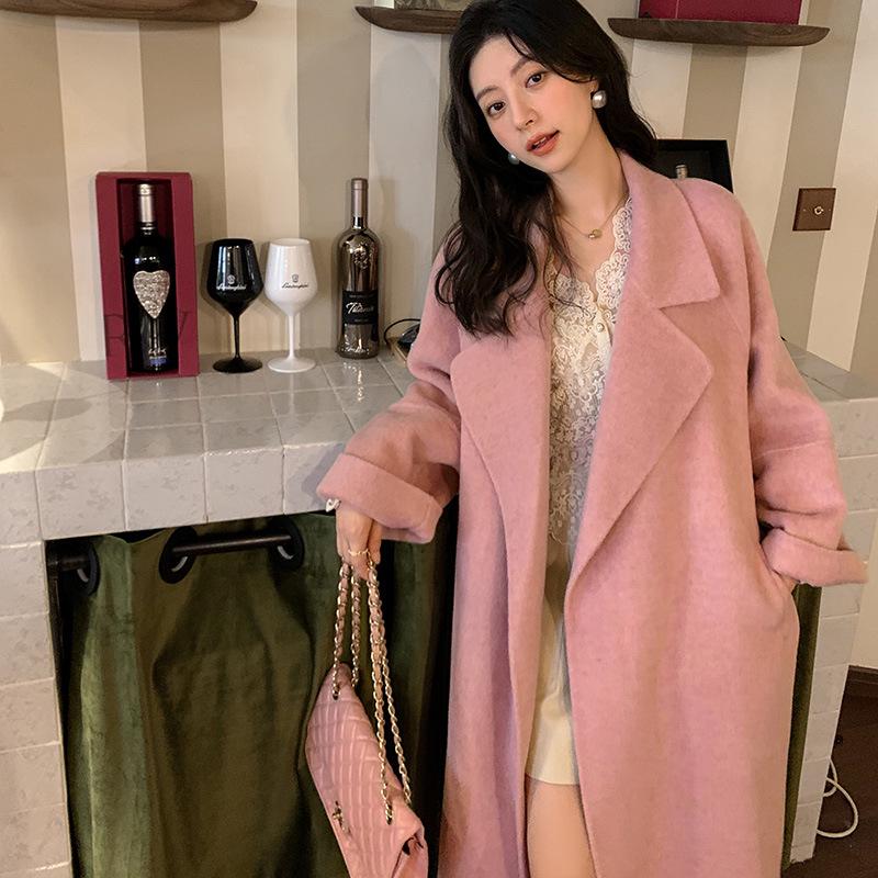 

Women s Plus Size Gray Alpaca Wool Mid-Length Coat 2024: High-End, Loose Fit, Double-Faced, Thickened Medium рожевий