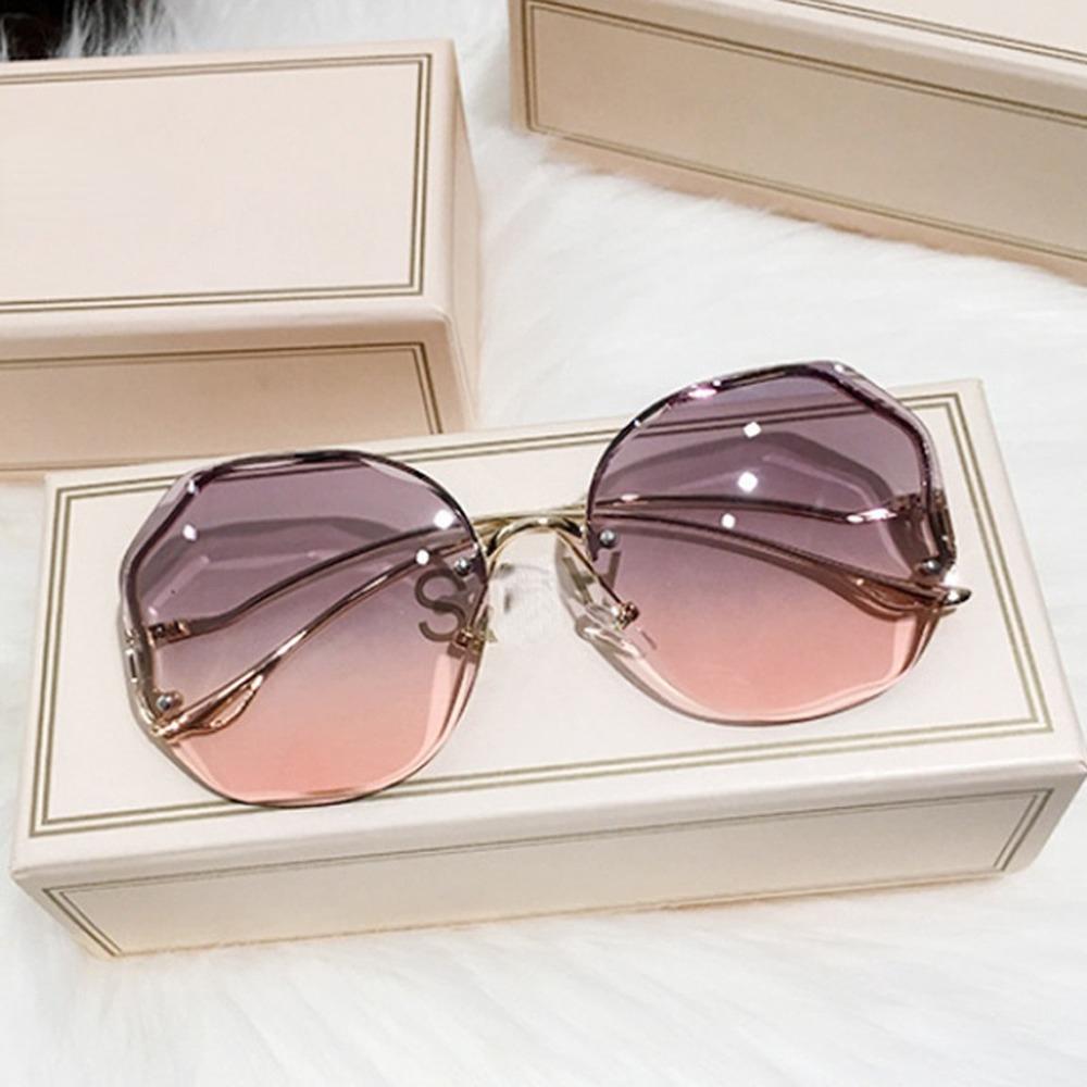 Luxe Ronde Gradiënt Zonnebril Vrouwen Metalen Gebogen Tempels Brillen Oceaan Randloze Mode Zonnebril Dames UV400