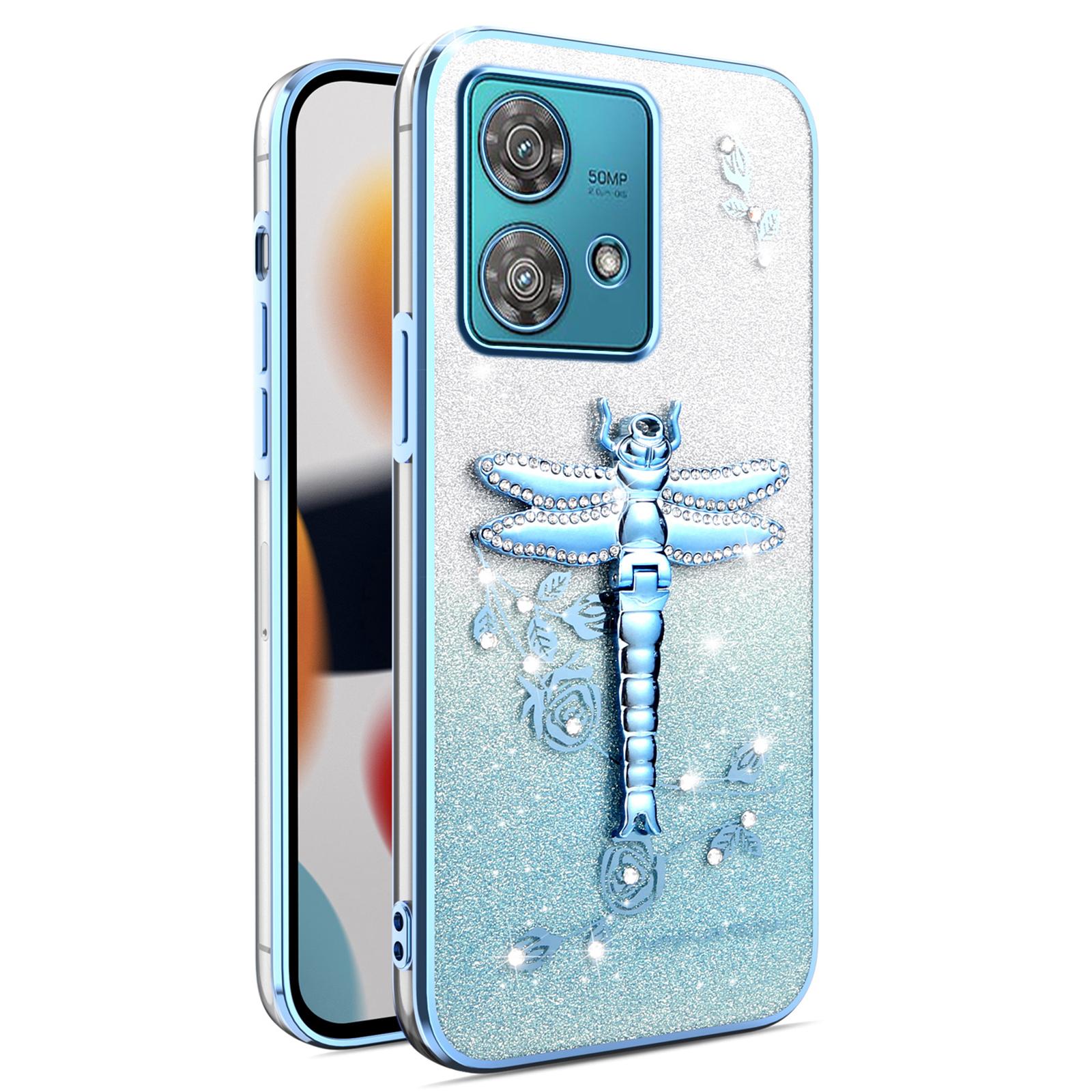 

Чохол для Motorola Edge 40 Neo 5G з підставкою-бабкою, ТПУ, з квітами та блискітками Blue