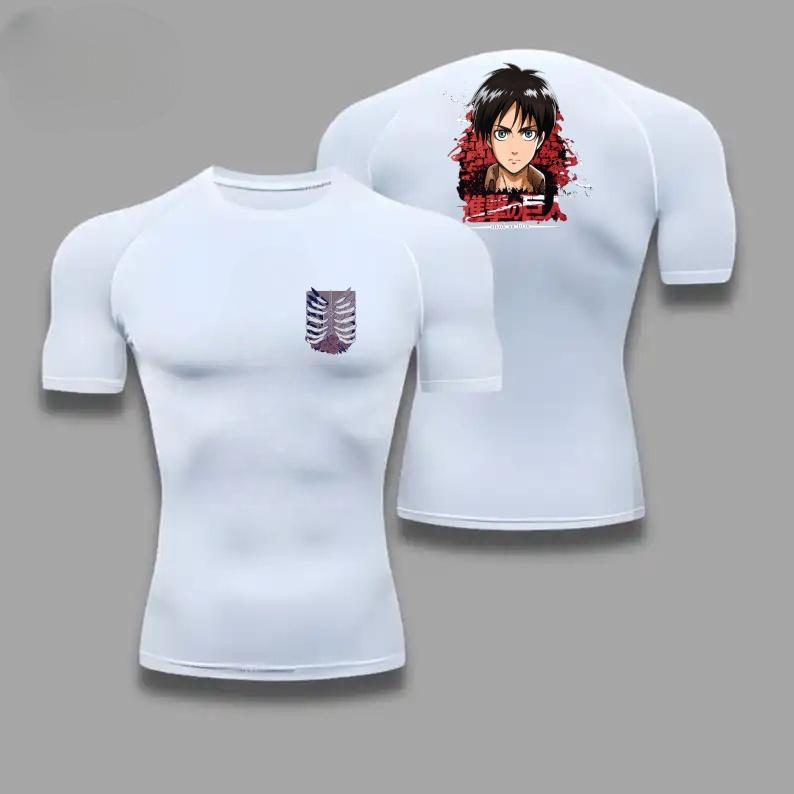 Eren Yeager Graphic Compression Shirts for Men Gym Workout Running Summer Athletic Quick Dry Tees Tops Short Sleeve Rash Guard