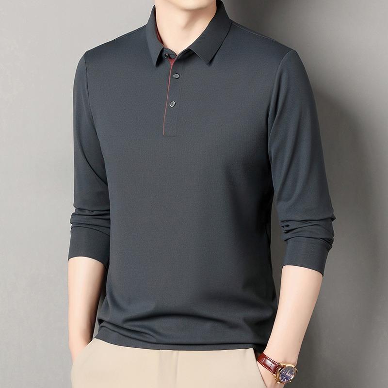 Spring  Men's Long-sleeved Shirt Collar T-shirt Young and Middle-aged Men's Solid Color Thin Casual Bottoming Shirt Men's T-shirt