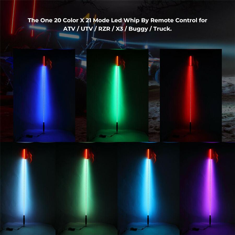 

4ft RGB LED Lighted Antenna Light Whip Flag Remote For ATV UTV Polaris RZR Buggy