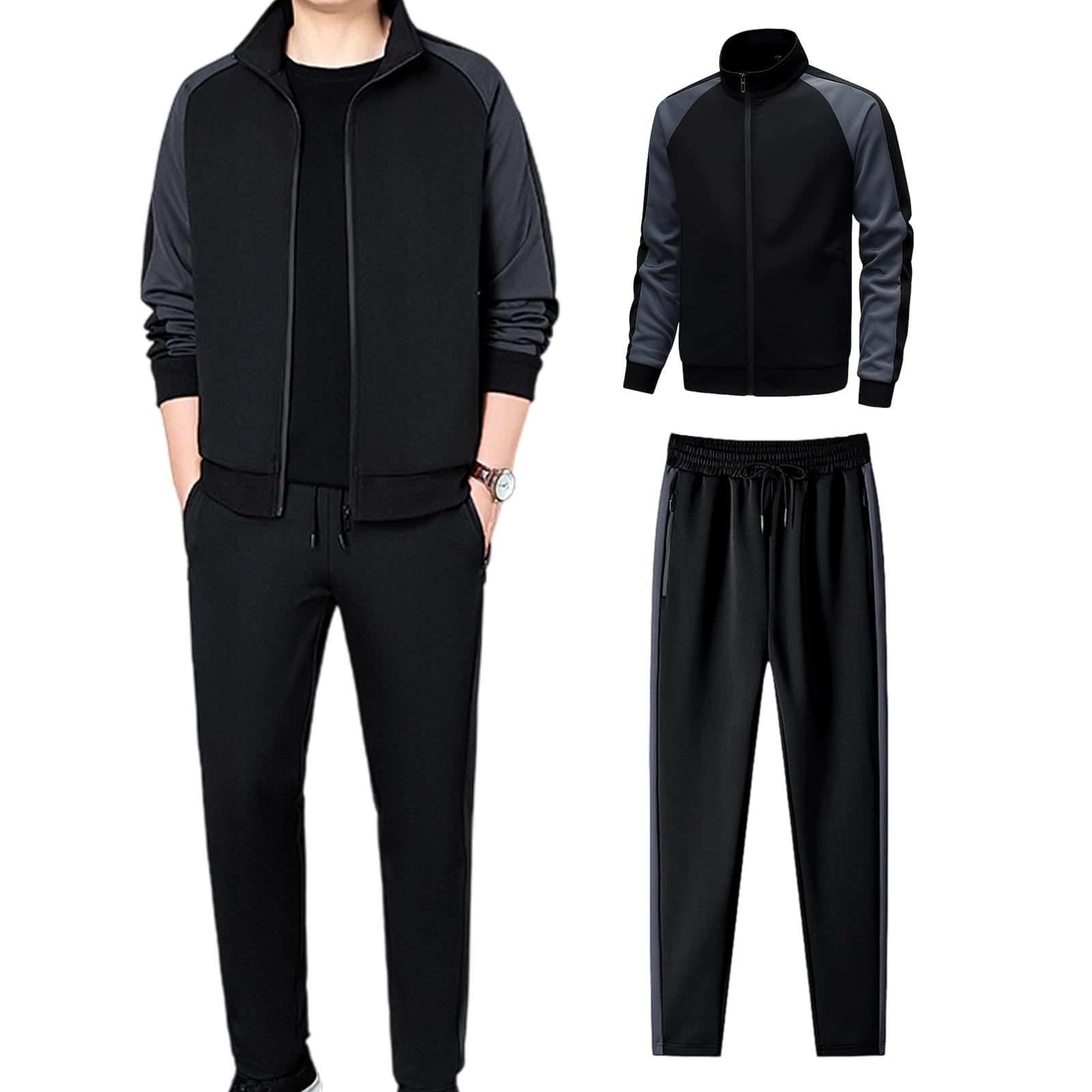 

Спортивный костюм Kayiyasu Длинный регулируемый свободный большого размера мужской комплект, с открытой передней частью, спортивная одежда, рукава, посадка, карманы, повседневный, домашняя одежда, верхняя одежда, посадка, (М, чёрный