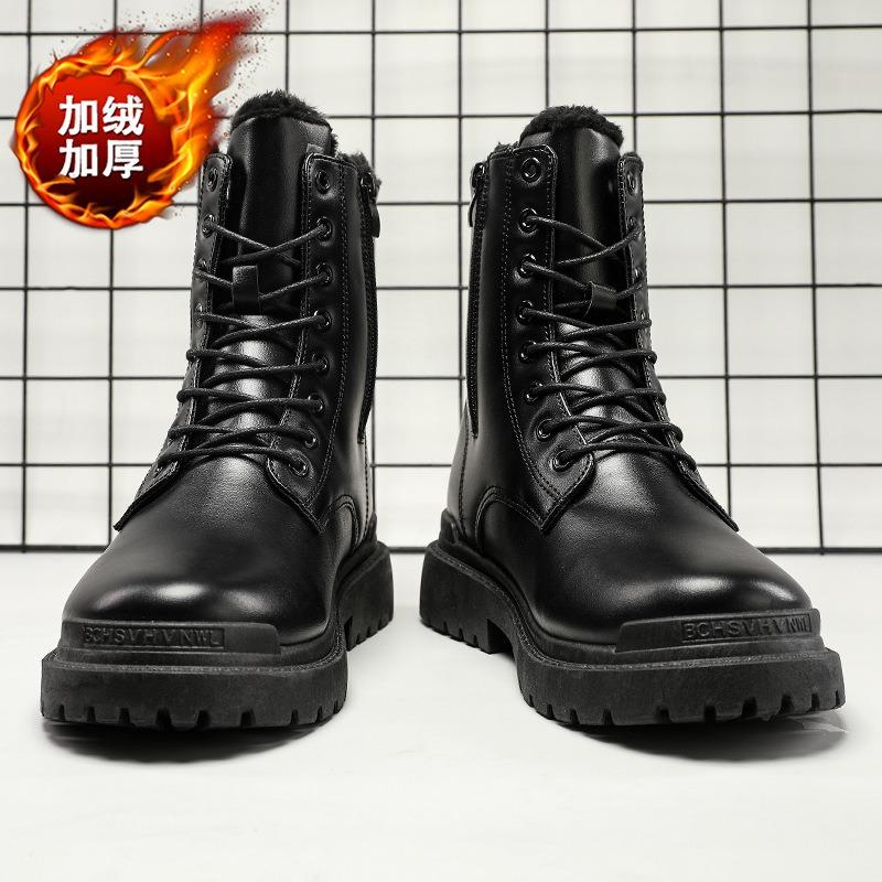 Men's Boots Outdoor Waterproof Leather Boot Classic Black High Top Boot Plush Warm Winter Boots Fashion Motorcycle Boots for Men