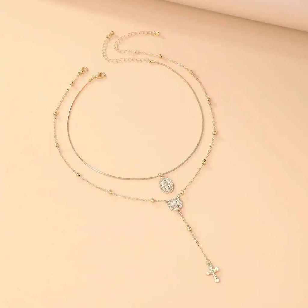 Salircon Hip Hop 2Pcs/Set Unique Cross Pendant Necklace for Women Fashion Metal Collarbone Chain Y2K Party Jewelry Gift New