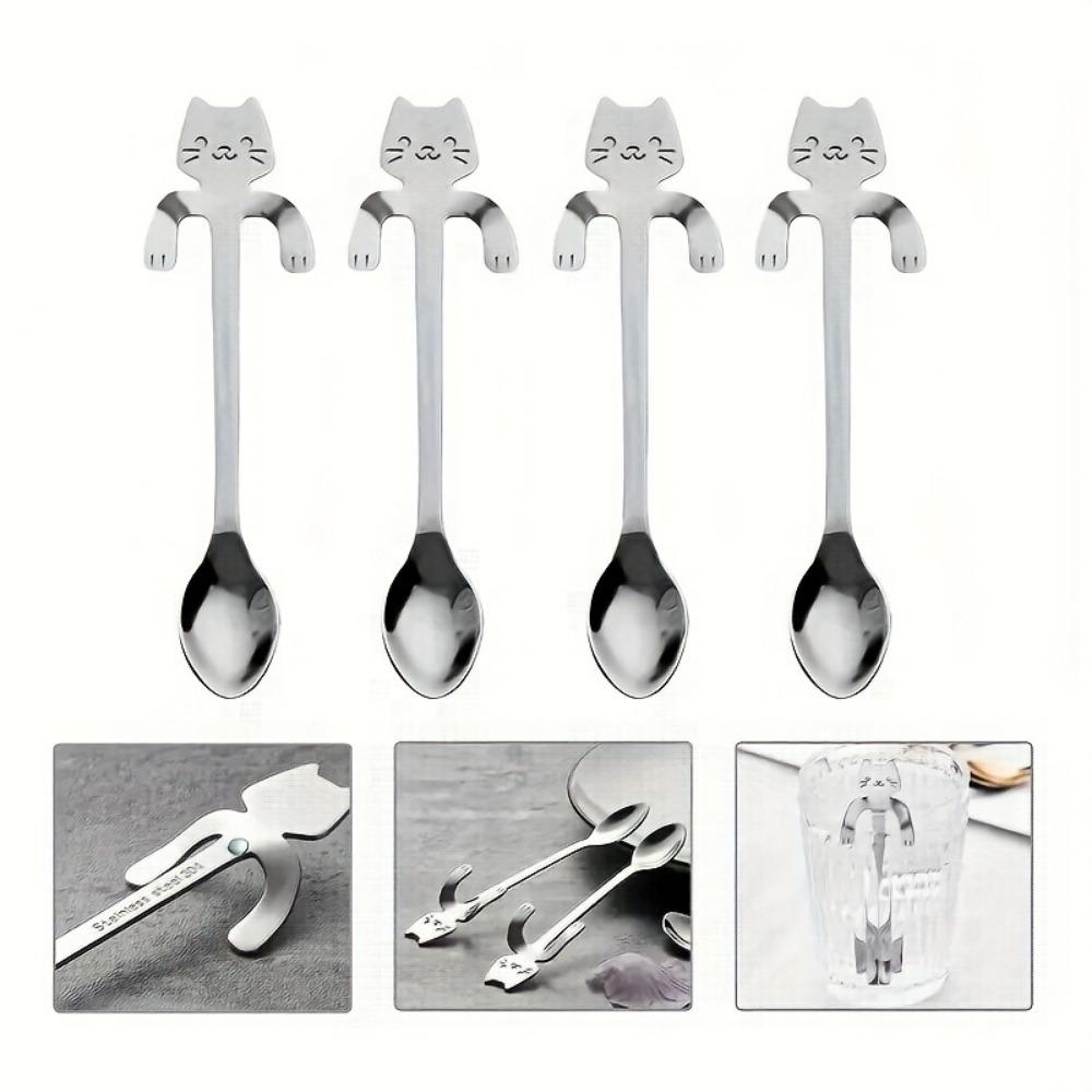 1PCS Stainless Steel Cute Mini Cat Spoon for Tea, Coffee, Dessert, Sugar, Ice Cream,