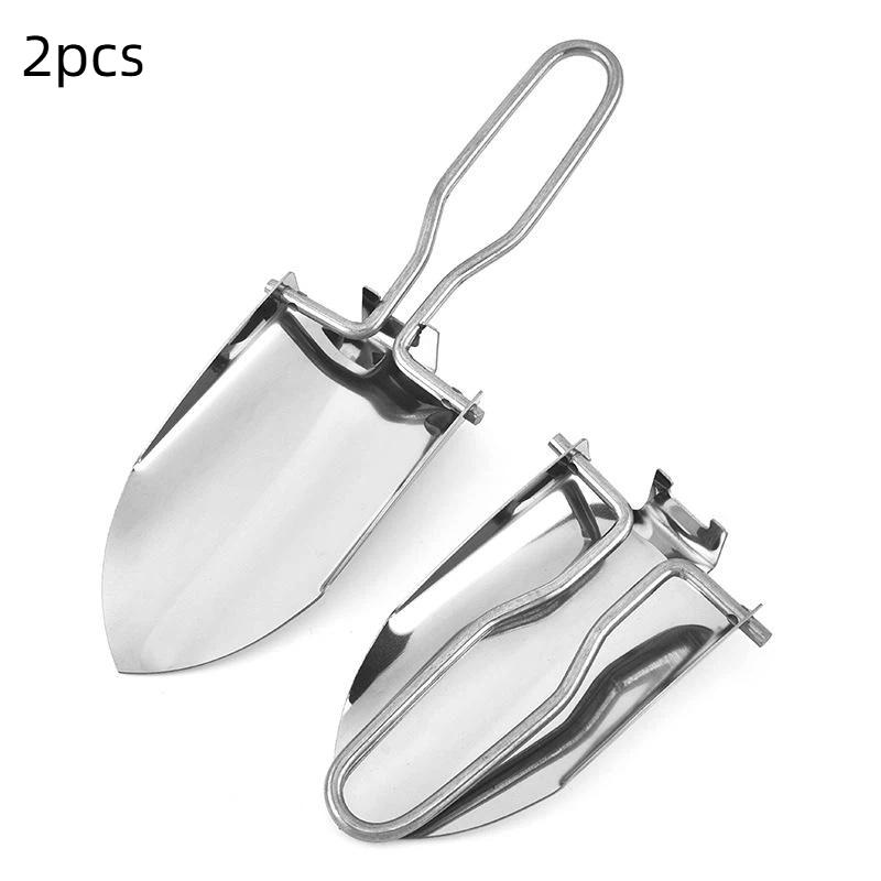 1 2pcs Stainless Steel Foldable Gardening Shovel Spade Transplant Tool Strong Handle for Flower Bed and Emergency Outdoor Use