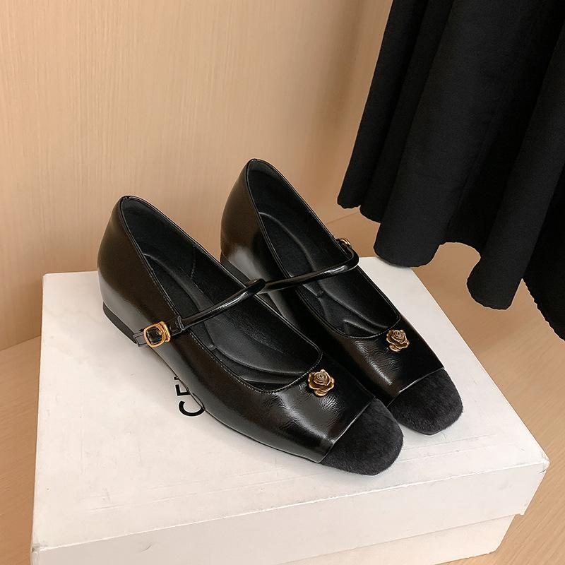 Cowhide version inner height increase one-word buckle Mary Jane shoes women's shoes 2025 spring and autumn new French small fragrant temperament si