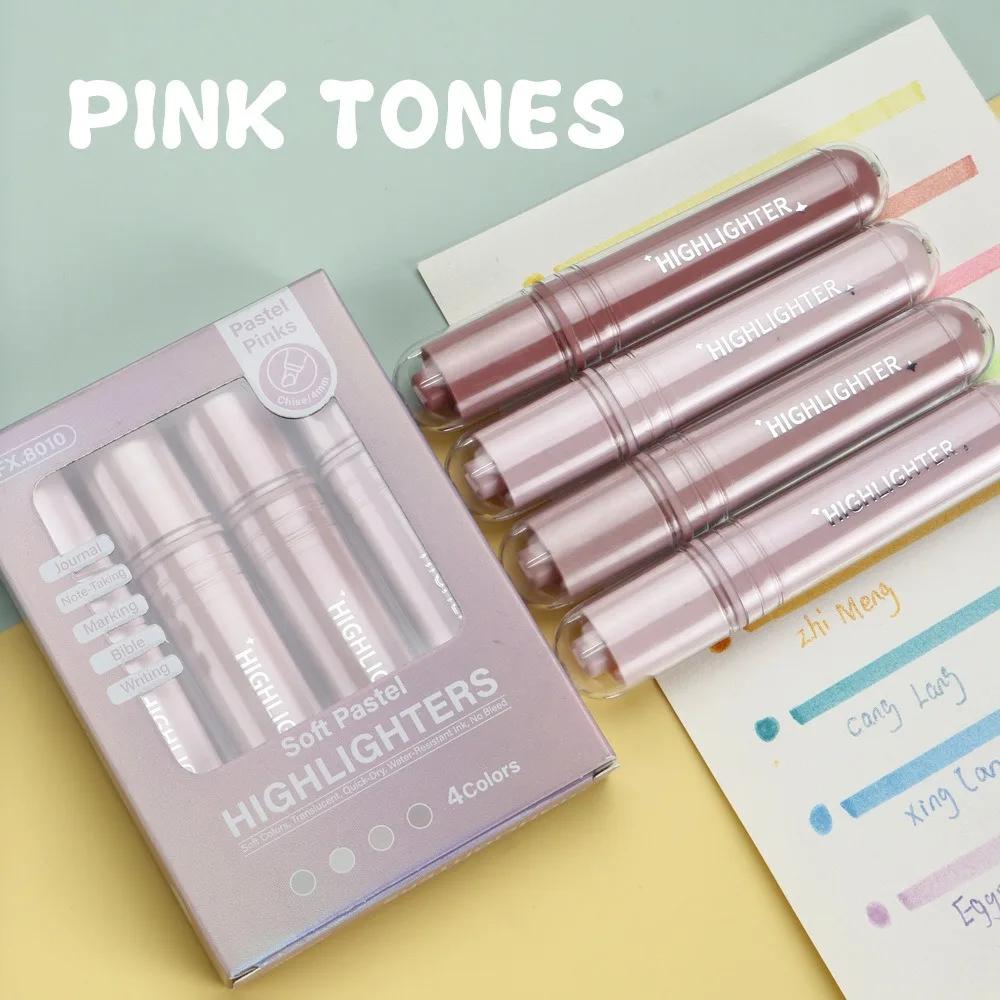 4pcs/Set Multi Functional Pastel Color Highlighters Quick-drying Smooth Marker Pen Fluorescent Pen Stationery